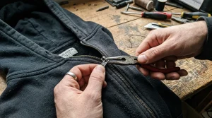 Repairing zipper on hoodie using pliers