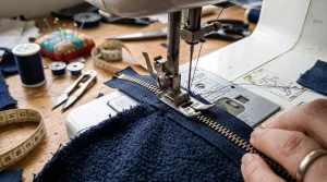 The Ultimate Hoodie Lifestyle Magazine 5 Macro view of sewing machine zipper presser foot on hoodie fabric