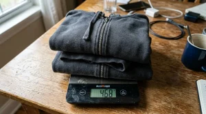 The Ultimate Hoodie Lifestyle Magazine 3 Zip up hoodie weighed on digital scale